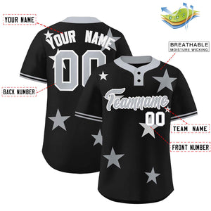 Custom Black Gray Personalized Star Graffiti Pattern Authentic Two-Button Baseball Jersey
