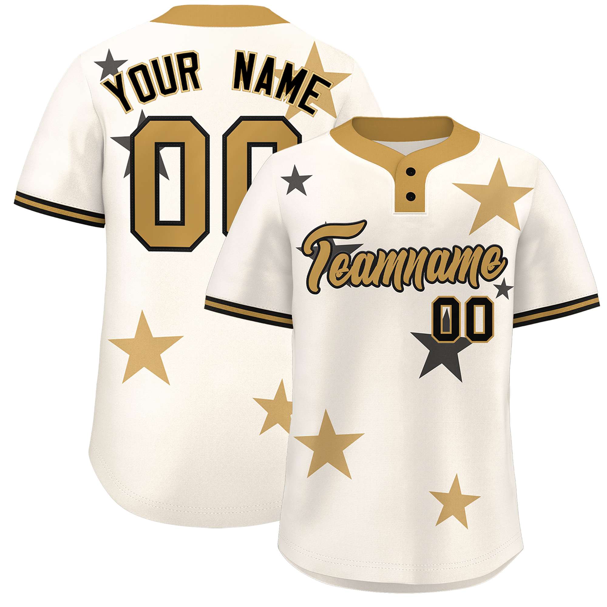 Custom Cream Old Gold Personalized Star Graffiti Pattern Authentic Two-Button Baseball Jersey