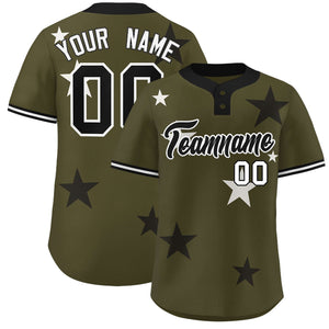 Custom Olive Black Personalized Star Graffiti Pattern Authentic Two-Button Baseball Jersey
