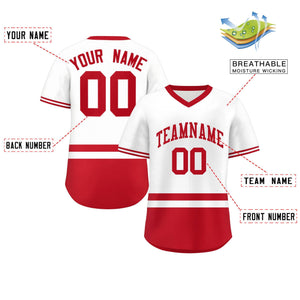 Custom White Red Color Block Personalized V-Neck Authentic Pullover Baseball Jersey