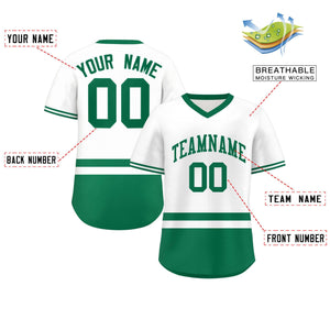 Custom White Kelly Green Color Block Personalized V-Neck Authentic Pullover Baseball Jersey