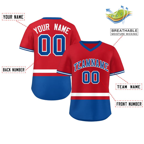 Custom Red White-Royal Color Block Personalized V-Neck Authentic Pullover Baseball Jersey