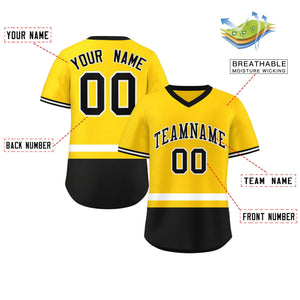 Custom Gold White-Black Color Block Personalized V-Neck Authentic Pullover Baseball Jersey