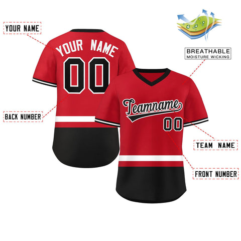 Custom Red White-Black Color Block Personalized V-Neck Authentic Pullover Baseball Jersey