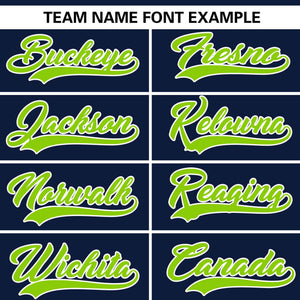 Custom Navy White-Neon Green Color Block Personalized V-Neck Authentic Pullover Baseball Jersey