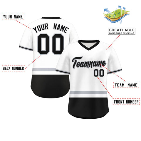 Custom White Gray-Black Color Block Personalized V-Neck Authentic Pullover Baseball Jersey