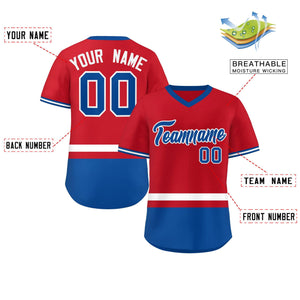 Custom Red White-Royal Color Block Personalized V-Neck Authentic Pullover Baseball Jersey