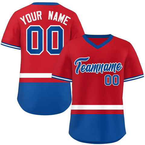 Custom Red White-Royal Color Block Personalized V-Neck Authentic Pullover Baseball Jersey