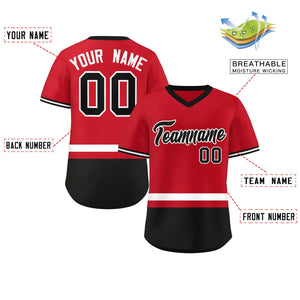 Custom Red White-Black Color Block Personalized V-Neck Authentic Pullover Baseball Jersey