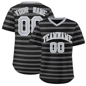 Custom Black Gray Personalized Horizontal Stripe Authentic Pullover Baseball Jersey