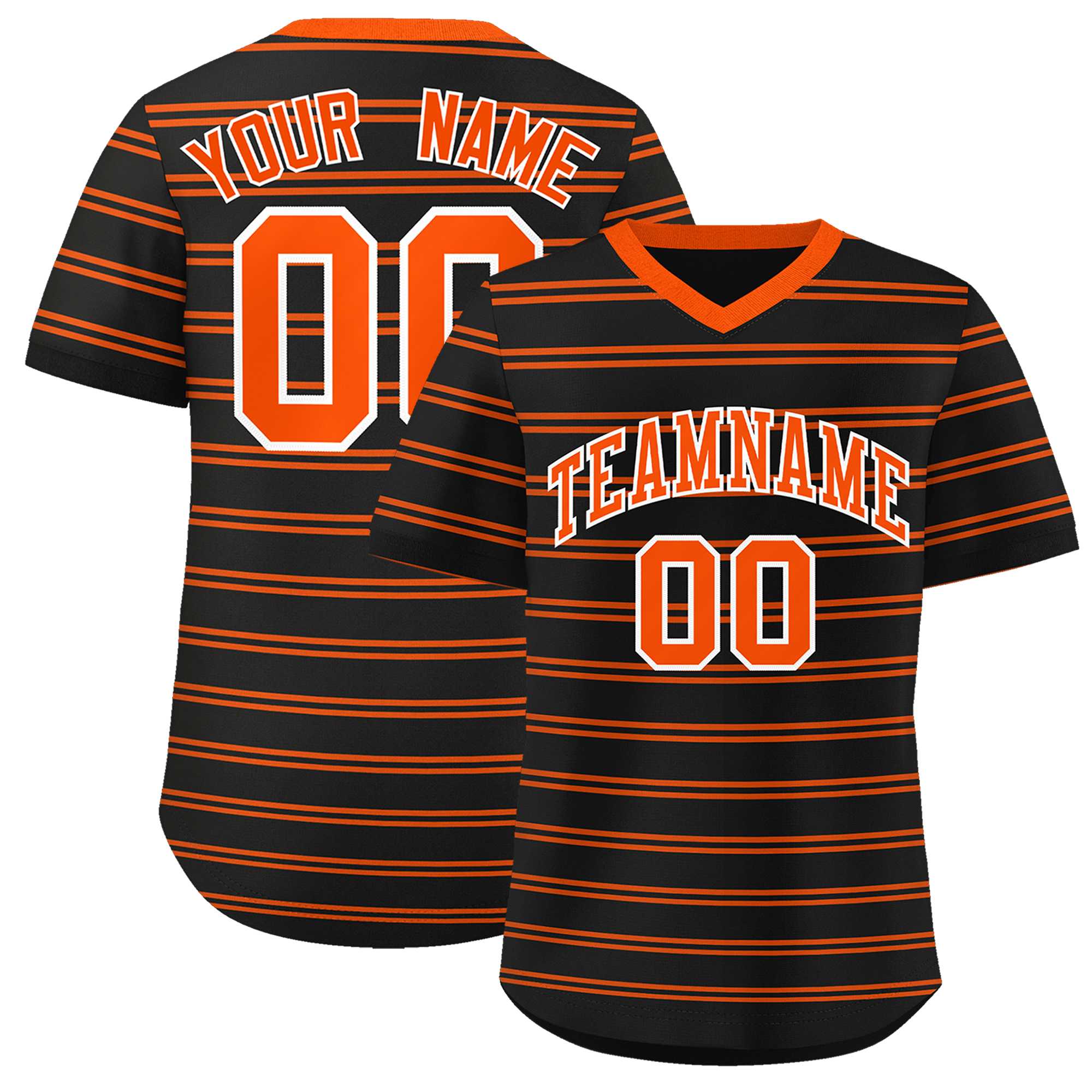 Custom Black Orange Personalized Horizontal Stripe Authentic Pullover Baseball Jersey