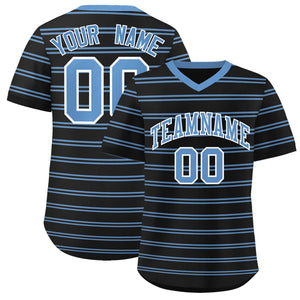 Custom Black Light Blue Personalized Horizontal Stripe Authentic Pullover Baseball Jersey