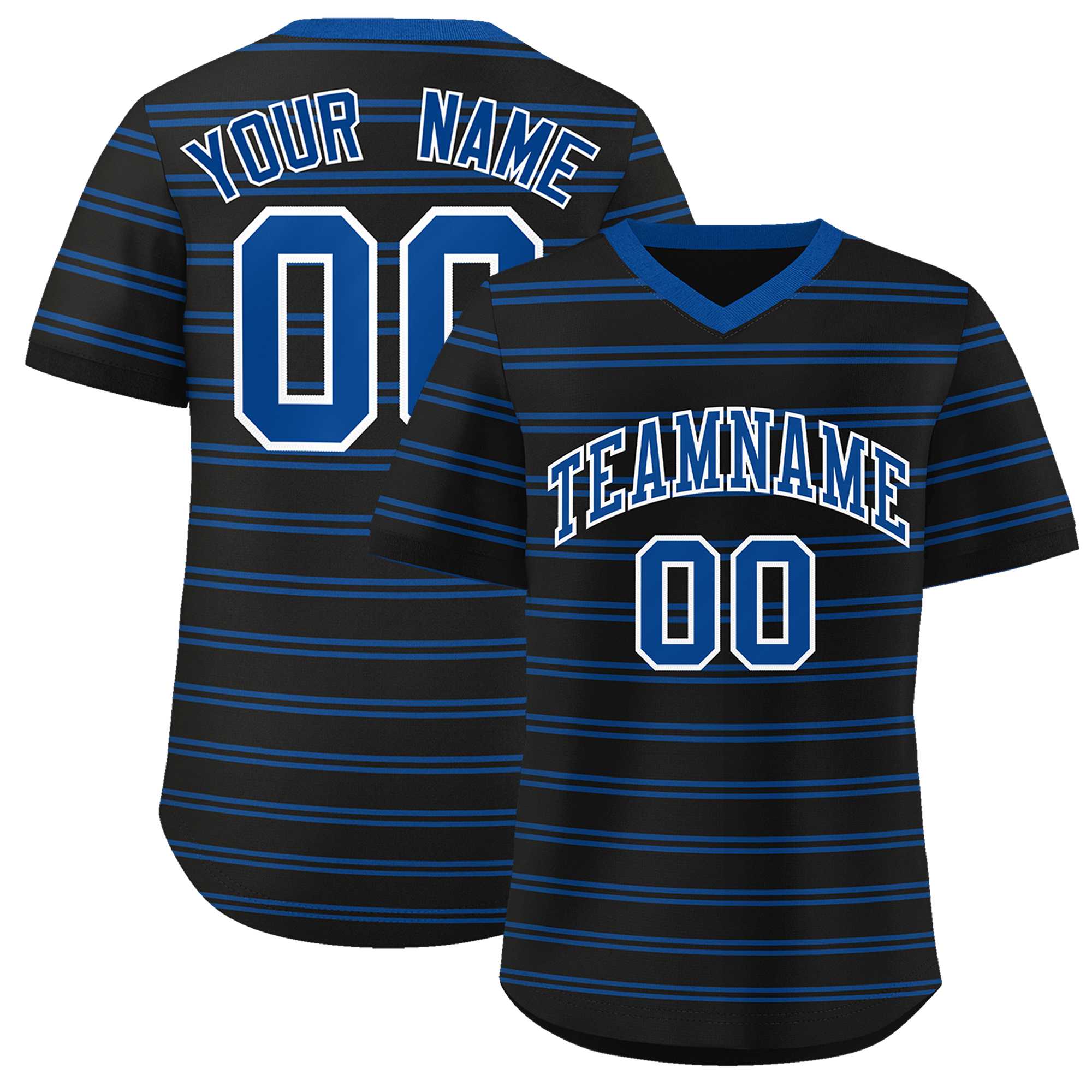 Custom Black Royal Personalized Horizontal Stripe Authentic Pullover Baseball Jersey