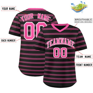 Custom Black Pink Personalized Horizontal Stripe Authentic Pullover Baseball Jersey