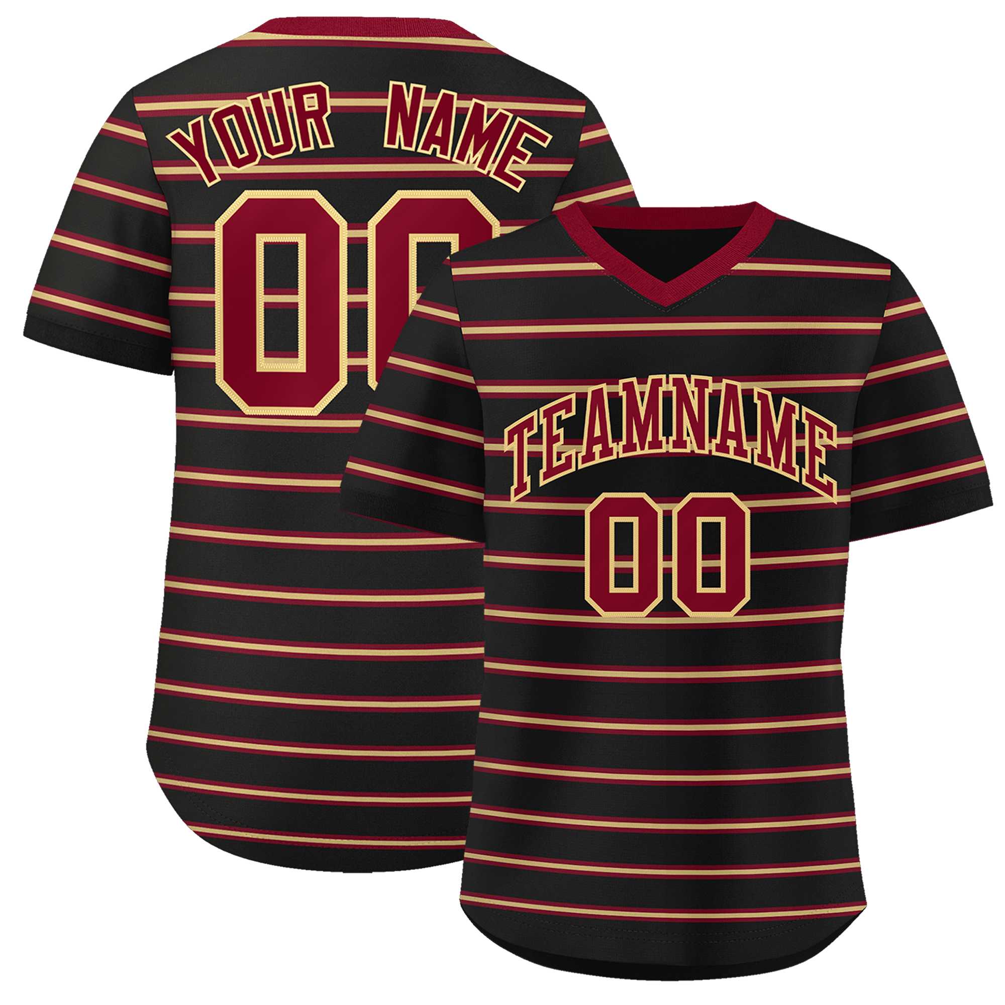 Custom Black Crimson-Khaki Personalized Horizontal Stripe Authentic Pullover Baseball Jersey