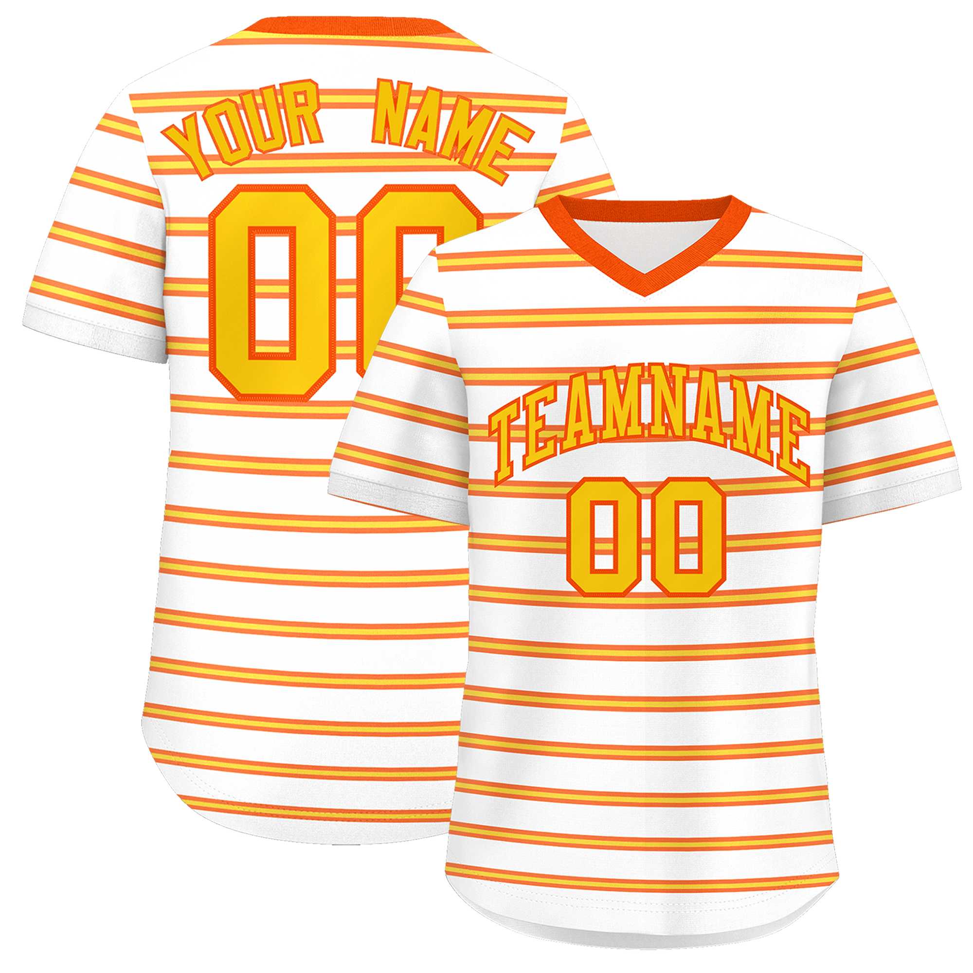 Custom White Orange-Gold Personalized Horizontal Stripe Authentic Pullover Baseball Jersey