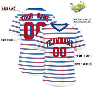 Custom White Royal-Red Personalized Horizontal Stripe Authentic Pullover Baseball Jersey