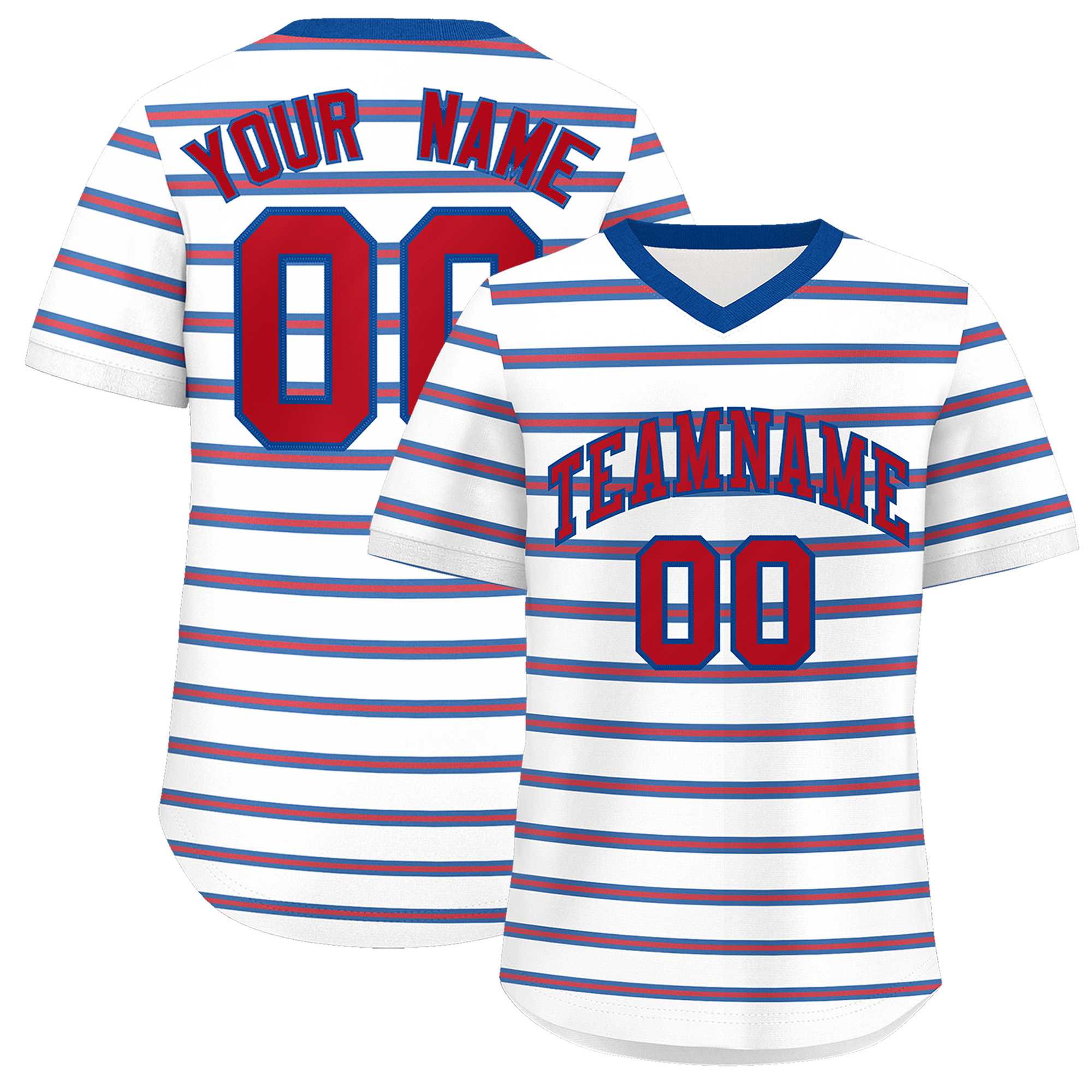 Custom White Royal-Red Personalized Horizontal Stripe Authentic Pullover Baseball Jersey