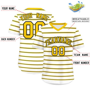 Custom White Gold-Black Personalized Horizontal Stripe Authentic Pullover Baseball Jersey