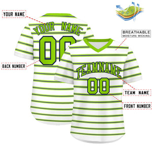 Custom White Neon Green-Navy Personalized Horizontal Stripe Authentic Pullover Baseball Jersey