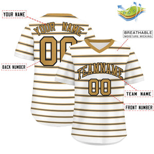 Custom White Old Gold-Black Personalized Horizontal Stripe Authentic Pullover Baseball Jersey