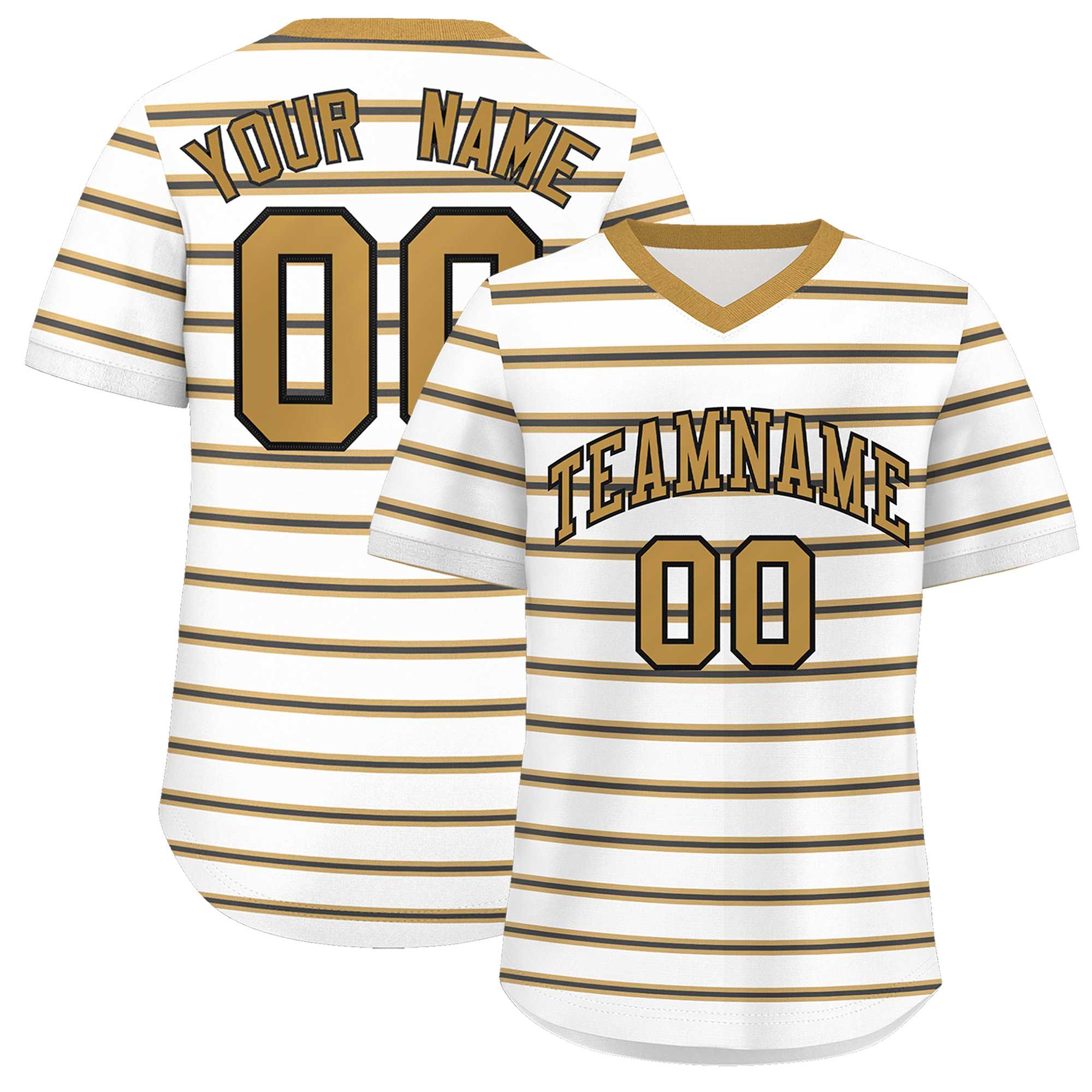 Custom White Old Gold-Black Personalized Horizontal Stripe Authentic Pullover Baseball Jersey