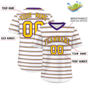 Custom White Purple-Yellow Personalized Horizontal Stripe Authentic Pullover Baseball Jersey