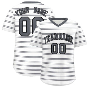 Custom White Dark Gray-White Personalized Horizontal Stripe Authentic Pullover Baseball Jersey