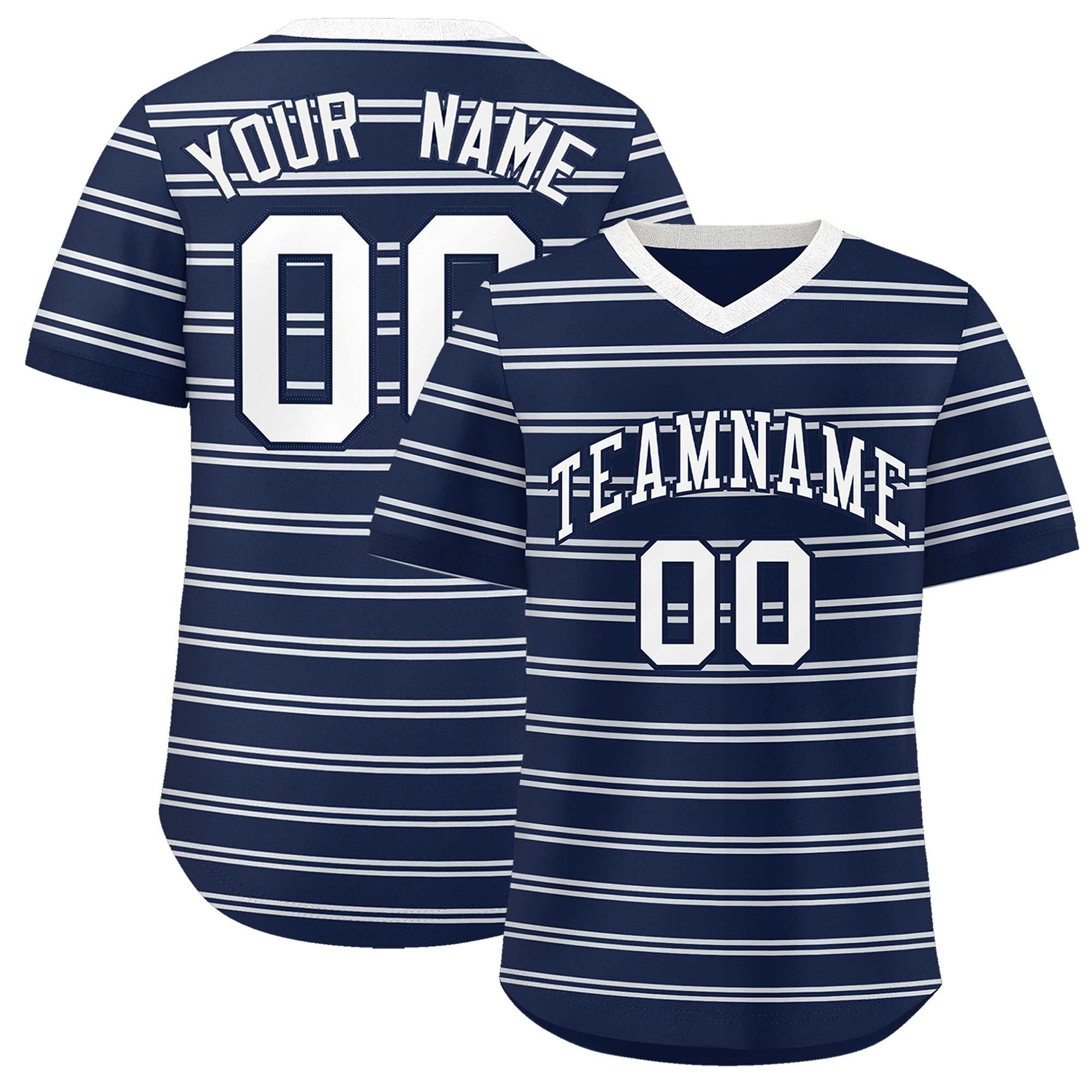 Custom Navy White Personalized Horizontal Stripe Authentic Pullover Baseball Jersey