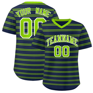 Custom Navy Neon Green Personalized Horizontal Stripe Authentic Pullover Baseball Jersey