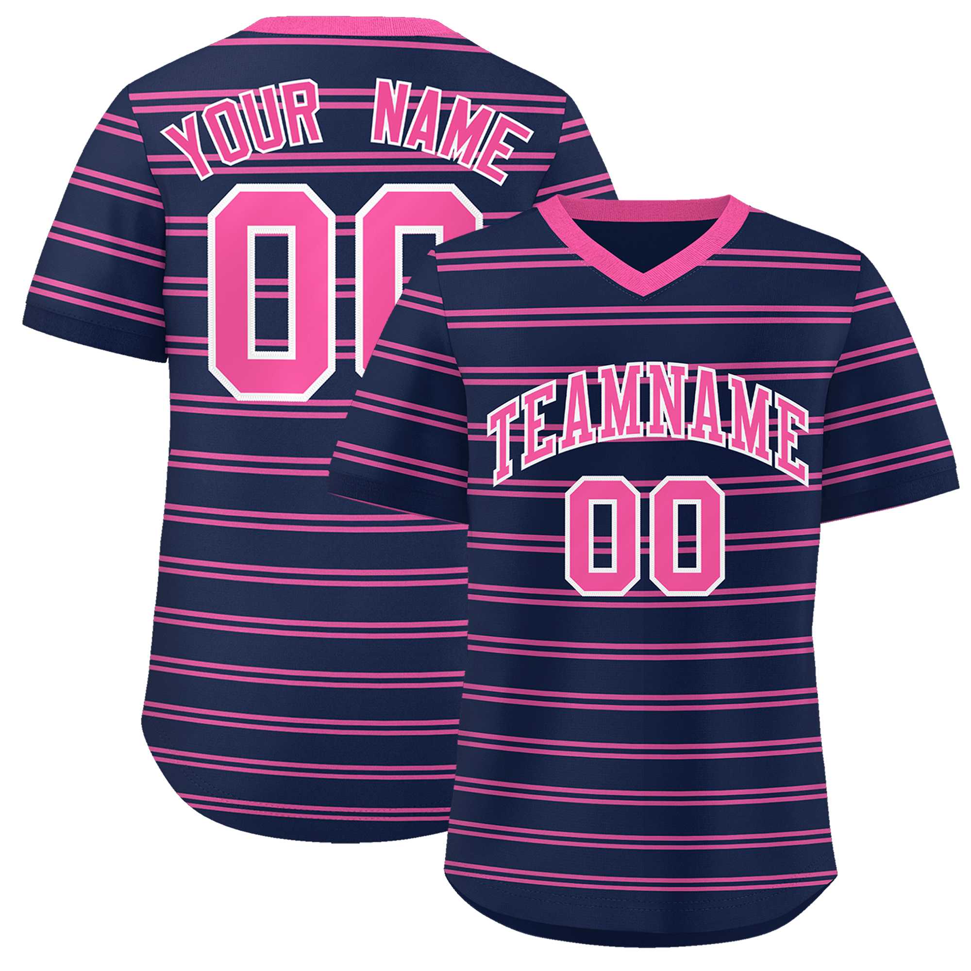 Custom Navy Pink Personalized Horizontal Stripe Authentic Pullover Baseball Jersey