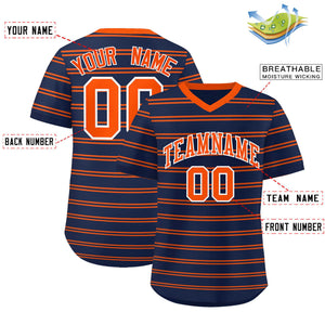 Custom Navy Orange Personalized Horizontal Stripe Authentic Pullover Baseball Jersey