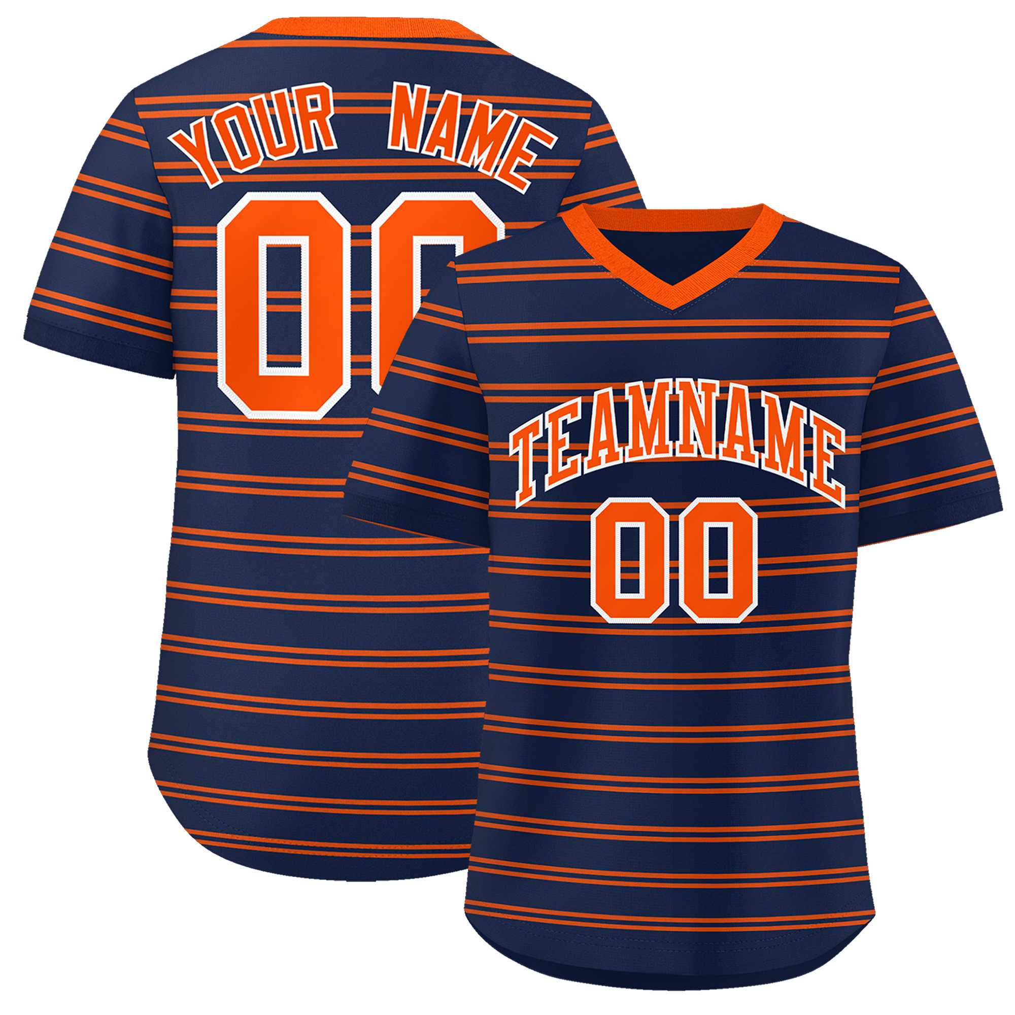 Custom Navy Orange Personalized Horizontal Stripe Authentic Pullover Baseball Jersey