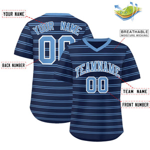 Custom Navy Light Blue Personalized Horizontal Stripe Authentic Pullover Baseball Jersey