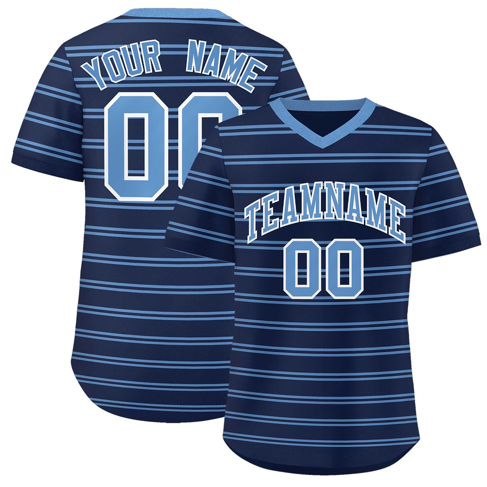 Custom Navy Light Blue Personalized Horizontal Stripe Authentic Pullover Baseball Jersey