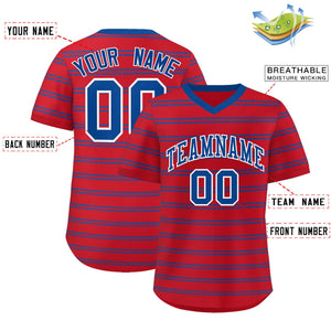 Custom Red Royal Personalized Horizontal Stripe Authentic Pullover Baseball Jersey