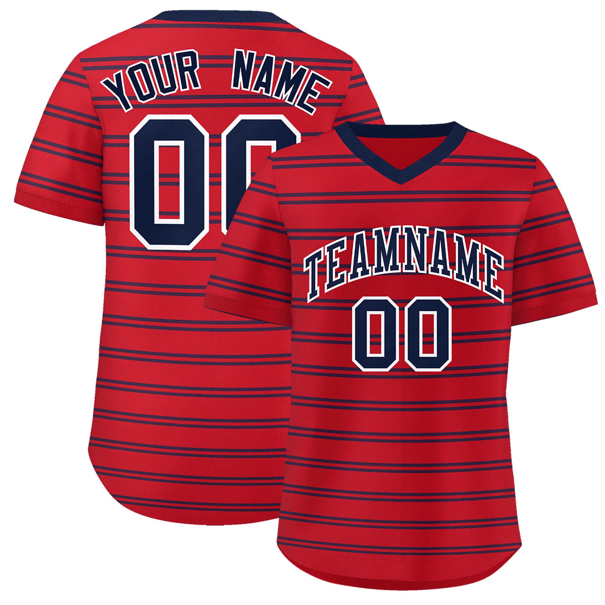 Custom Red Navy Personalized Horizontal Stripe Authentic Pullover Baseball Jersey