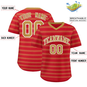 Custom Red Old Gold Personalized Horizontal Stripe Authentic Pullover Baseball Jersey