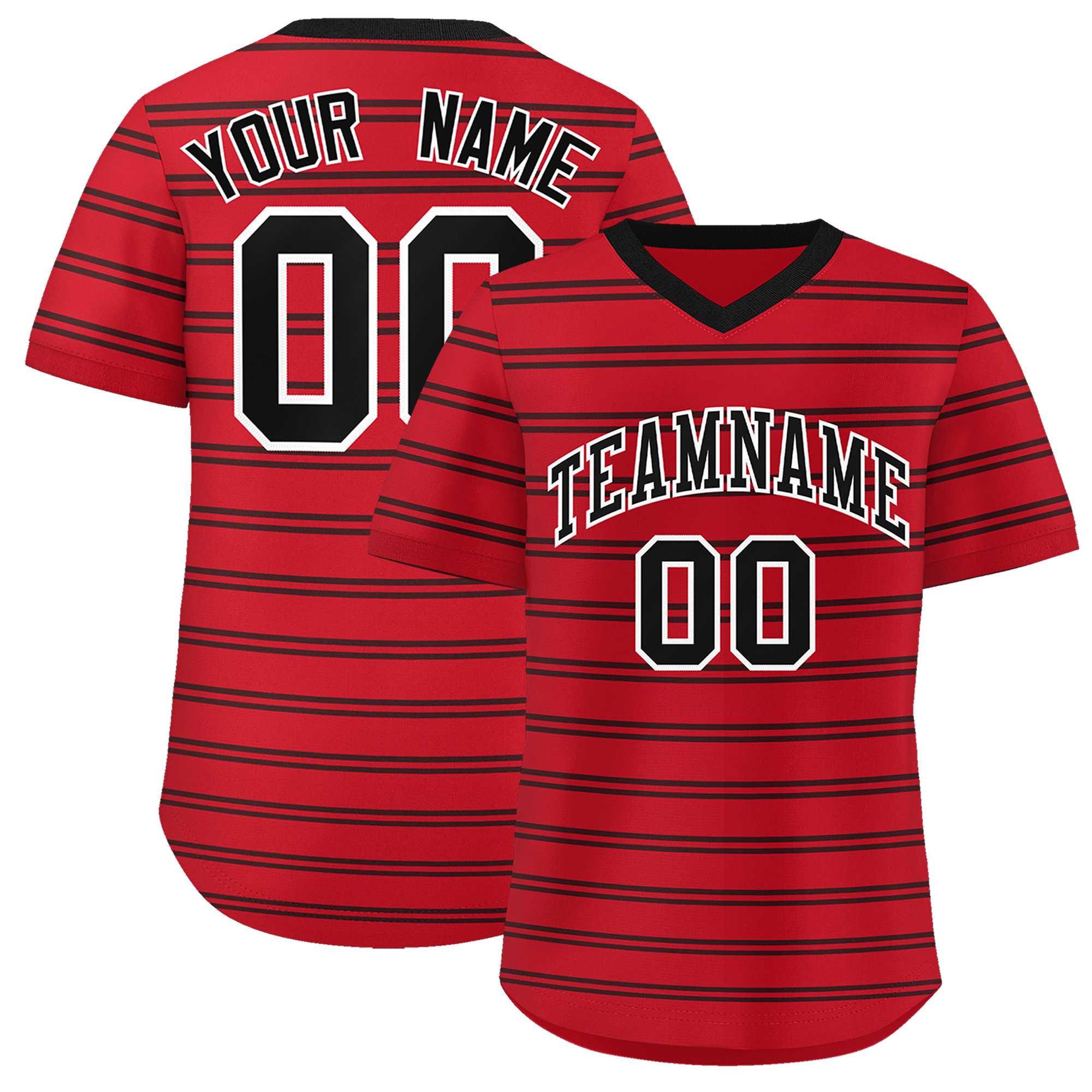 Custom Red Black Personalized Horizontal Stripe Authentic Pullover Baseball Jersey