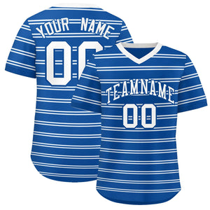 Custom Royal White Personalized Horizontal Stripe Authentic Pullover Baseball Jersey