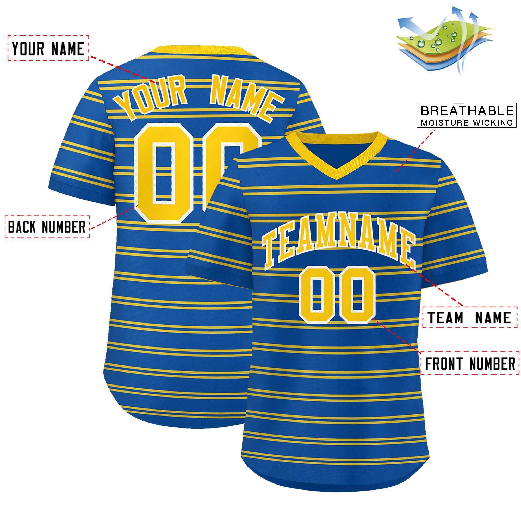 Custom Royal Gold Personalized Horizontal Stripe Authentic Pullover Baseball Jersey