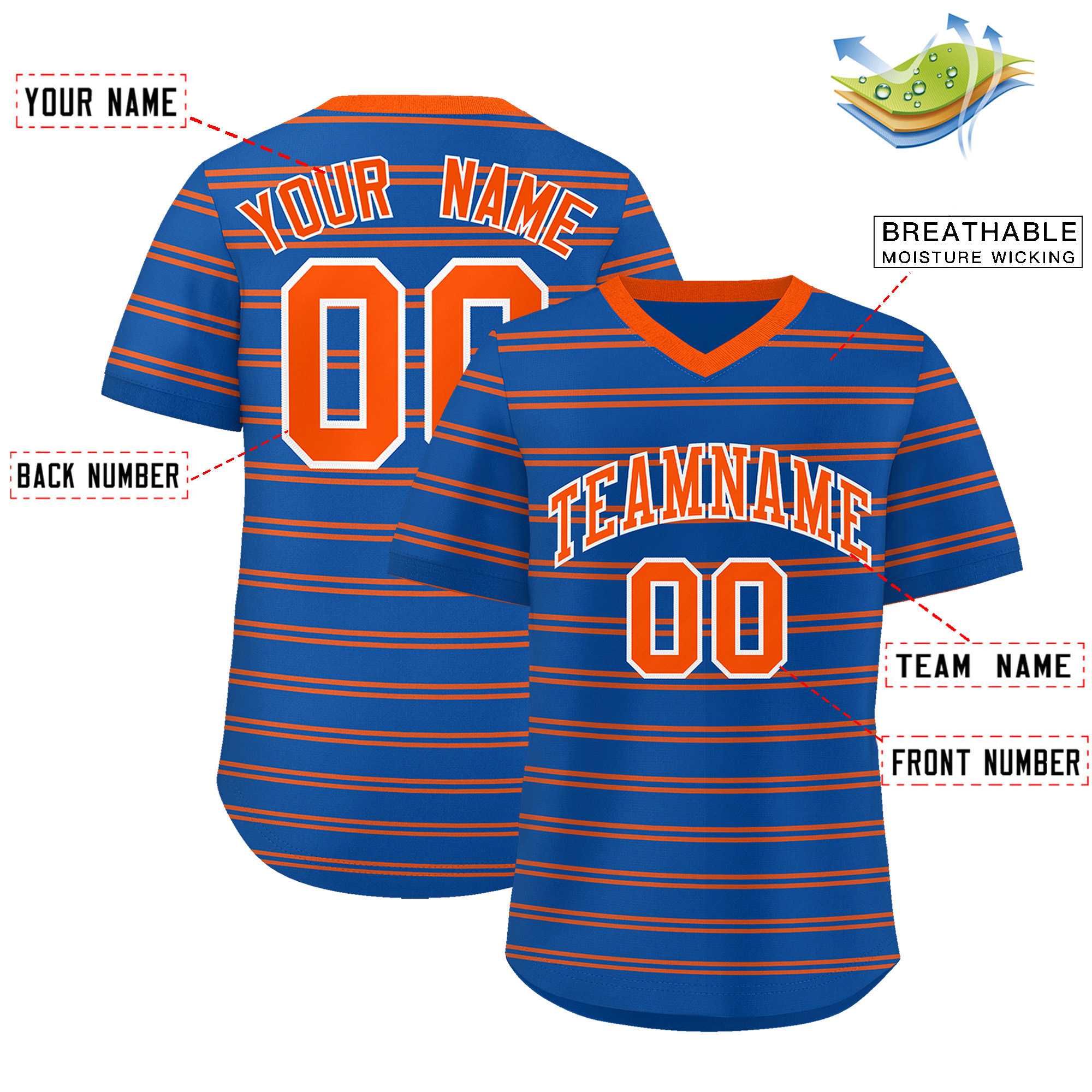 Custom Royal Orange Personalized Horizontal Stripe Authentic Pullover Baseball Jersey