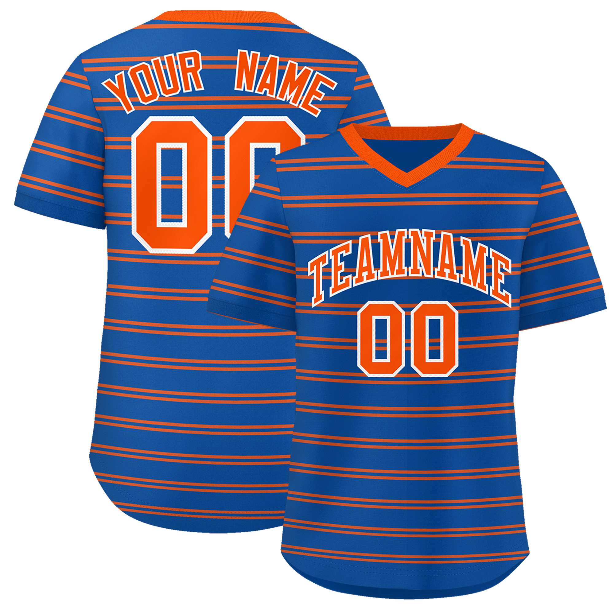 Custom Royal Orange Personalized Horizontal Stripe Authentic Pullover Baseball Jersey