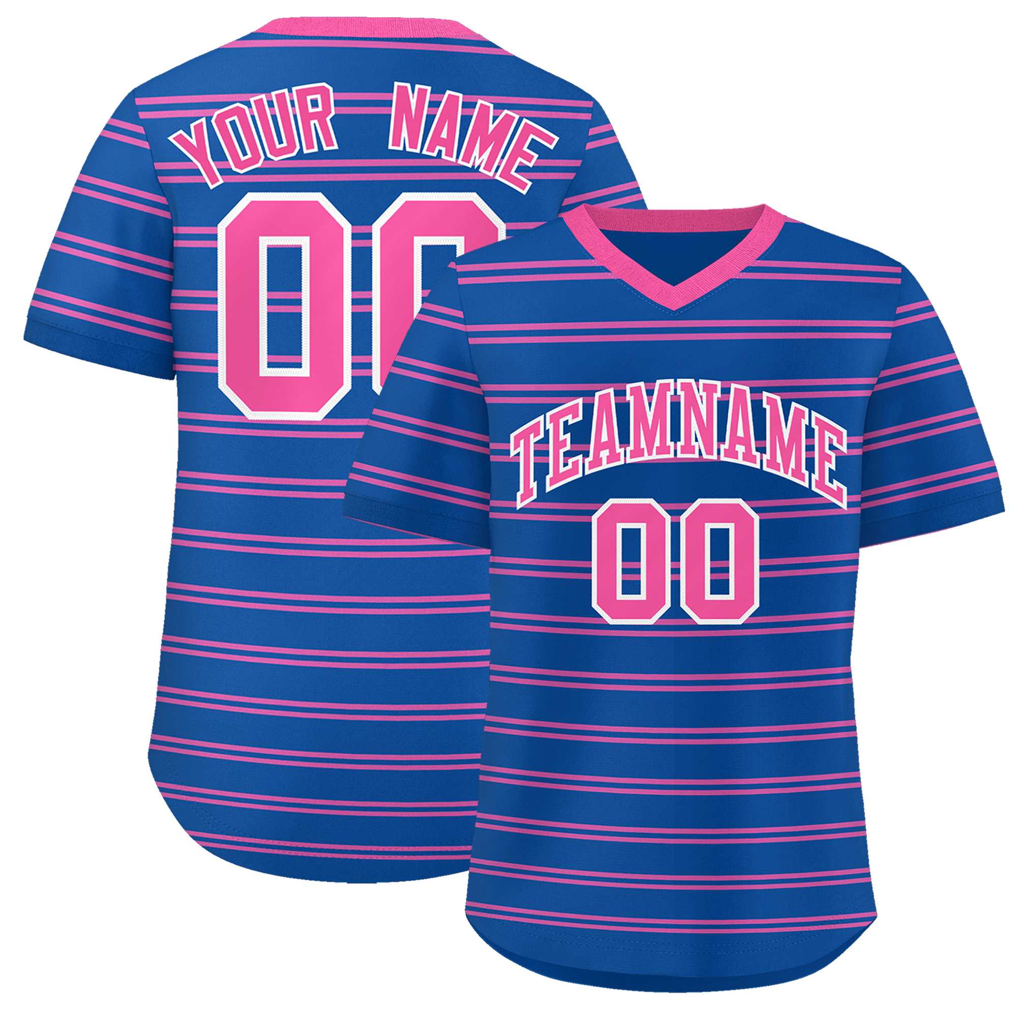 Custom Royal Pink Personalized Horizontal Stripe Authentic Pullover Baseball Jersey