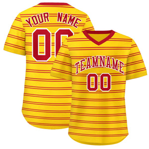 Custom Gold Red Personalized Horizontal Stripe Authentic Pullover Baseball Jersey