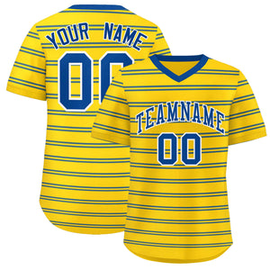 Custom Gold Royal Personalized Horizontal Stripe Authentic Pullover Baseball Jersey