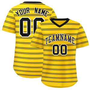 Custom Gold Black Personalized Horizontal Stripe Authentic Pullover Baseball Jersey