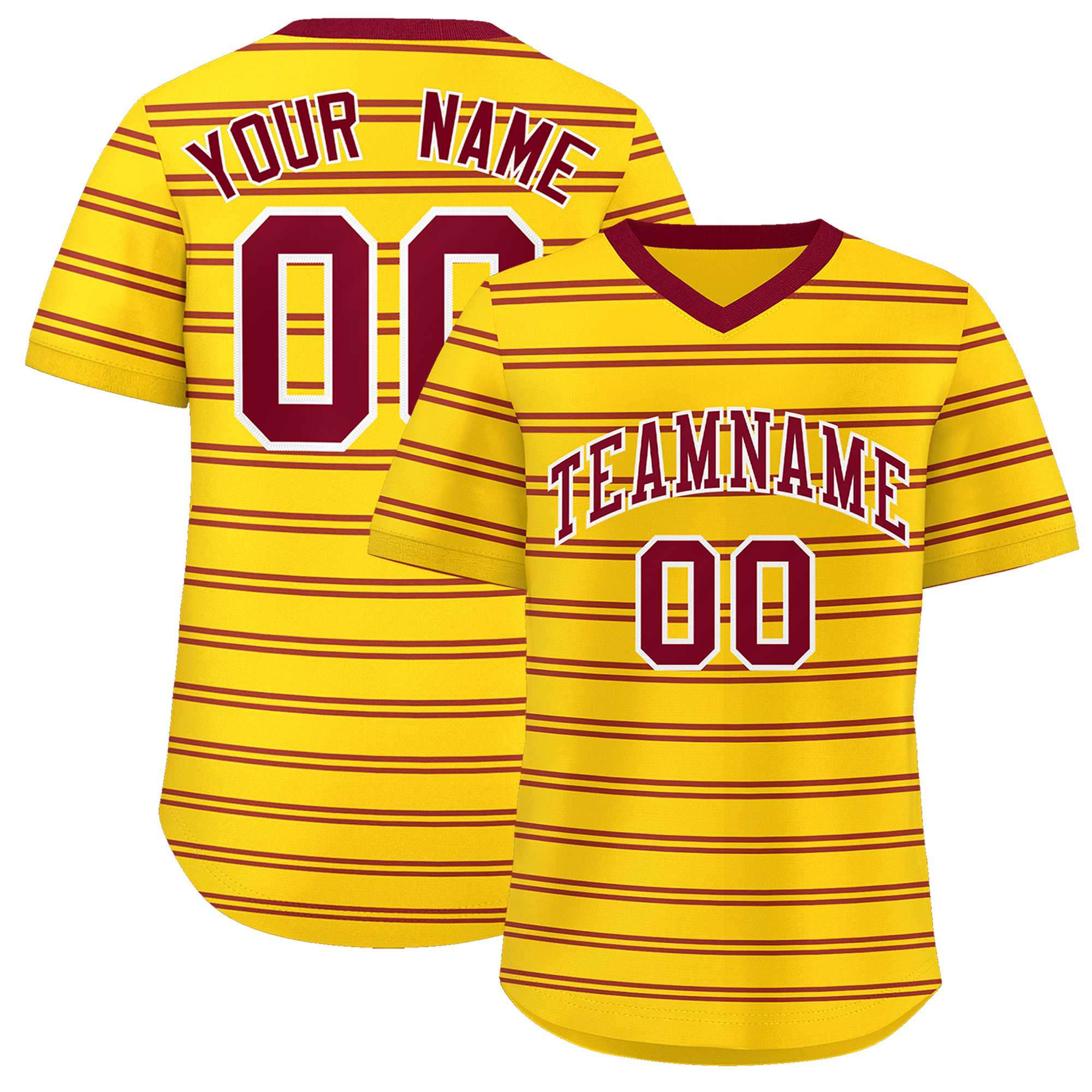 Custom Gold Crimson Personalized Horizontal Stripe Authentic Pullover Baseball Jersey