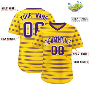 Custom Gold Purple Personalized Horizontal Stripe Authentic Pullover Baseball Jersey