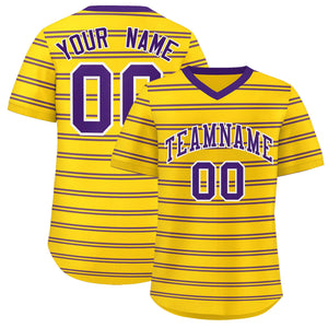 Custom Gold Purple Personalized Horizontal Stripe Authentic Pullover Baseball Jersey